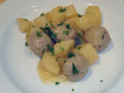 Meatballs and potatoes in white