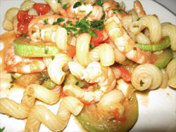 Tomato zucchini pasta and shrimp