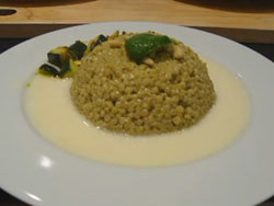 Cous cous with pesto and gorgonzola
