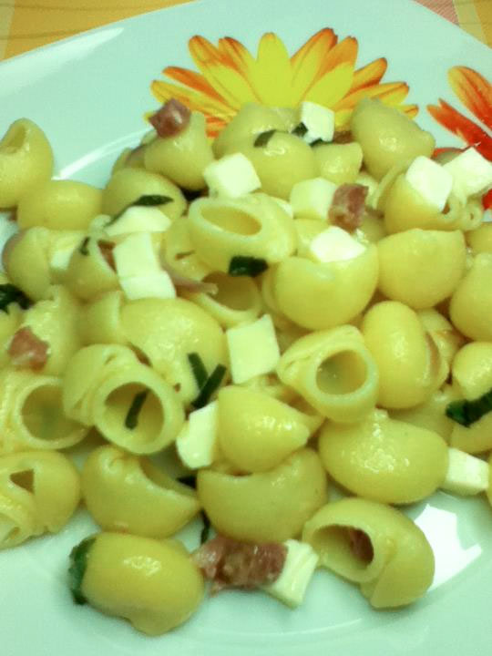 Pipe cipolla, pancetta e mozzarella