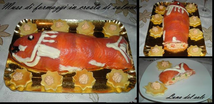 Mousse di formaggio in crosta di salmone affumicato Mousse di formaggio in crosta di salmone affumicato